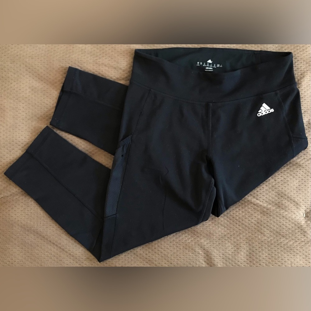 adidas climalite Black Cropped Sports Leggings with Pocket - M